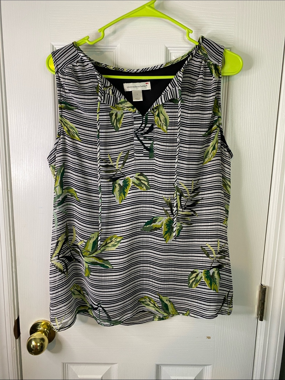 Christopher & Banks Black and White Striped Shell Green Leaf Size Small.